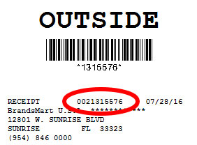 Locate your BrandsMart receipt Your receipt number will be found to the ...